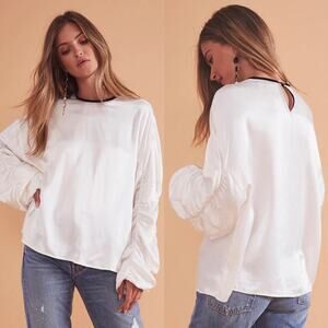 Tularosa Lexi Ivory Ruched Sleeve Satin Blouse Size M